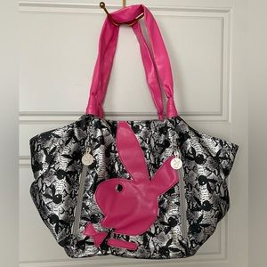 Y2K Barbie pink black silver metallic tote hobo bag purse faux leather vintage